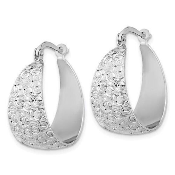 Leslie's Sterling Silver and Rhodium-plated Textured Hoop Earrings - Picture 2 of 4